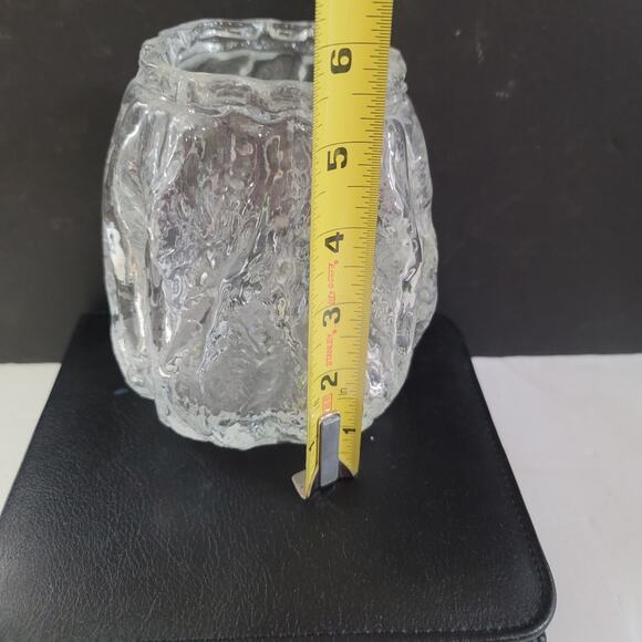 Vintage Ingrid Glashutte Ice block MCM vase 5.5" tall Clear Glass Bark Texture - Picture 7 of 7